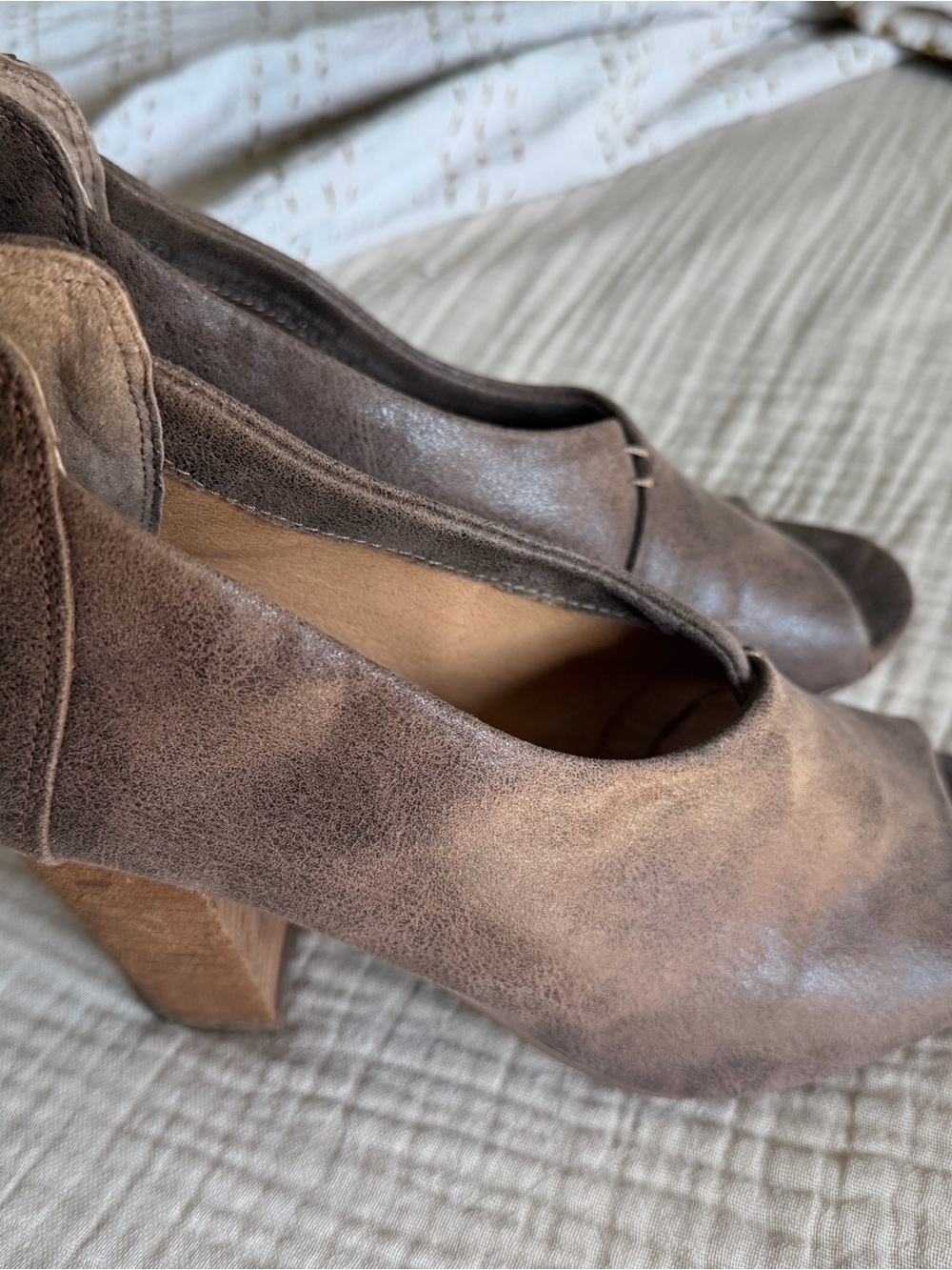 Very G Taupe Brown Suede Peep-Toe Block Heels